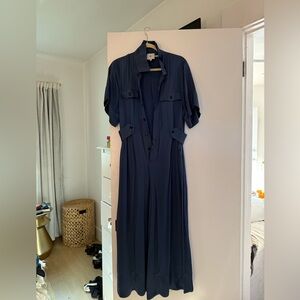 G.label Navy silk Button-Down Jumpsuit